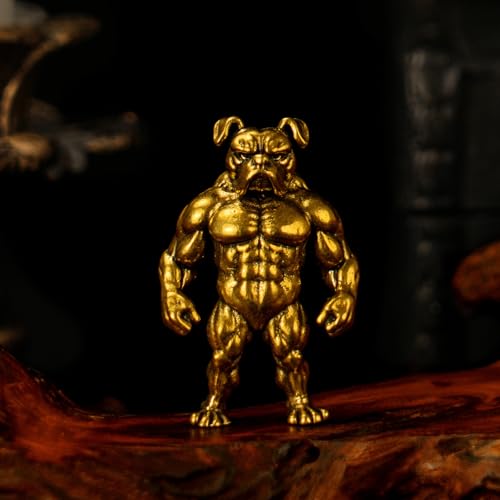 CHOVY 100% Solid Brass Retro Standing Bulldog Figurine - Muscular Bodybuilder Physique Collectible Figurines for Desk Decor Oddities and Curiosities Home Decor - color: Muscle Bulldog