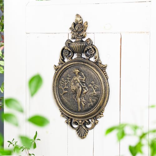 Sungmor Ornate Cast Iron Wall Art Plaque – Classical Woman Relief in French Country Style, Decorative Wall Sculpture - Vintage Hanging Décor for Home, Garden, or Patio – Rustic Gold Finish - color: Rustic Gold & B