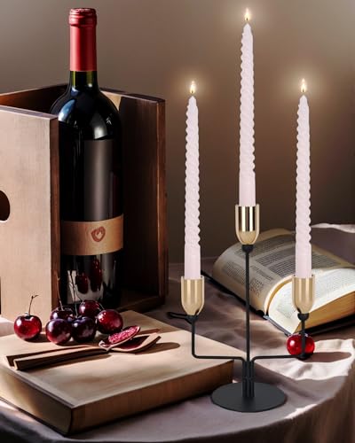Metal Triple Taper Candle Holder, Modern Gold & Black Candle Holder with Stable Base, Decorative Candle Stand for Home Decor, Wedding, Dining, Party, Anniversary - size: ZTA-Three-arm