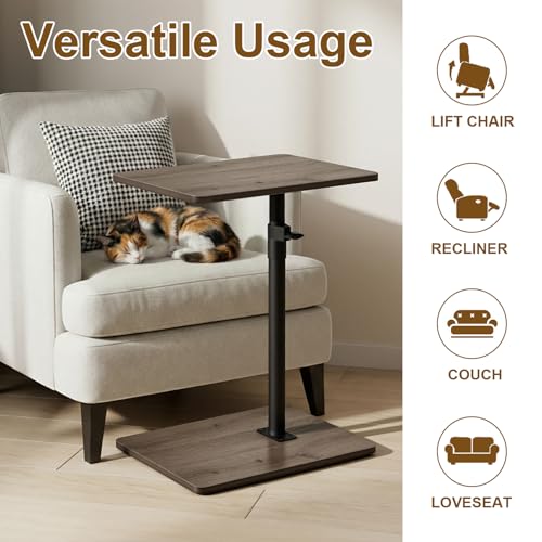 YUHFERA Sofa Armrest Tray Table for Couch - 360 Swivel Height Adjustable C Shaped End Table for Small Spaces, Snack Side Table for Bed or Chair with Phone & Tablet Slot (Gray, Enlarged) - color: Taupe, size: Enlarged