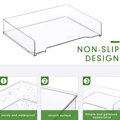 DoubleFill 4 Pcs Stackable Letter Tray Rectangular Plastic Desk Organizer 13 x 9.5 x 2.6 in Paper Holder File Tray Accessories Rack for Desktop Office Desk Drawers (Clear) - color: Clear
