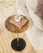 Masupu Drink Table, Round Side Table for Small Spaces, Pedestal Small End Table with Metal Base, for Living Room, Bedroom, Bathroom, Rustic Brown - color: 05.rustic Brown