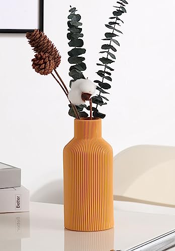 Ceramic Vase for Decor,Minimalist Modern Farmhouse Decorative,Small Flower Vase for Pampas Grass,Table,Shelf Bookshelf Decor,Mantel,Entryway Decoration and Centerpieces(8 inch,Orange) - color: Orange