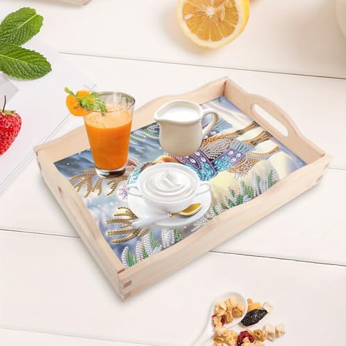 DIY Diamond Art Tray Wooden Pallet kits, Scarf Hat Pretty Deer 5D Cartoon Handle Craft Painting kit, suitable for home, party, bar, Christmas, also can be used as a gift for relatives and friends - color: Fawn