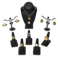 MOOCA Jewelry Display Set, Necklace Display Bust, Earring Organizer, Ring Holder Stand for Showcase and Store, Premium Fabric - color: 1) 8 piece. Black Faux Leather