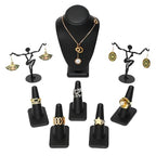 MOOCA Jewelry Display Set, Necklace Display Bust, Earring Organizer, Ring Holder Stand for Showcase and Store, Premium Fabric - color: 1) 8 piece. Black Faux Leather