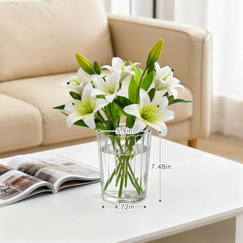 Cup-Shaped Wide Mouth Glass Vase - 7.5" Tall Transparent, Ideal for Fresh Flowers/Floating Tealights, Home Display (Living Room/Bedroom), Wedding Centerpieces & Holiday Decor - color: Clear, size: 04