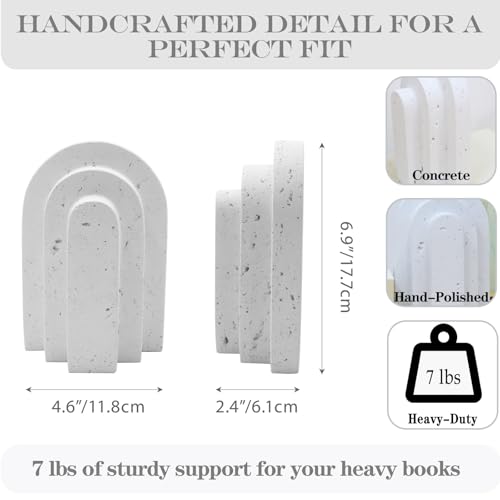Decorative Book Ends for Shelves - Boho Aesthetic Bookends Decor - Heavy Duty Travertine Book Stopper Holder for Home Office Desk Coffee Table, Gifts for Book Lovers (White) - color: White