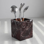Natural Rosso Levanto Marble Square Storage Container for Toothbrush/Makeup Brush/Pens, Countertop Organizer Bathroom - color: Rosso Levanto