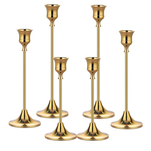Metal Candle Holders for Candlesticks Taper Candlestick Holders Set Vintage Decorative Centerpiece Candelabra Tall Candle Stands (Gold, 2 Sets (6 pcs)) - color: Gold, size: 2 Sets (6 pcs)