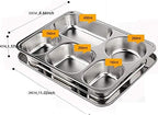 Set of 2 Stainless Steel Rectangular Divided Plates Tray 5 Sections Dinner Plates for Adults - Unbreakable Metal Plate for Campers, and Portion Control Reusable Plate - size: 5C (5 Sections)