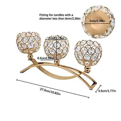 4Set Gold Crystal Candle Holders Decorative Candelabra for Wedding Centerpiece,Metal 3 Arms Candlesticks Holder Stand for Dining Table Living Room Home Decor, Party, Anniversary,Halloween,Christmas - size: 4 Pieces 5.5" tall
