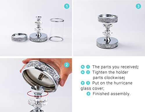 Candle Holder, Pillar Candle Holders, Crystal Candlesticks Holder for Wedding, Parties, Events, Chirstmas,Home Decor, Table Centerpieces CH048LD - size: Silver ( L )