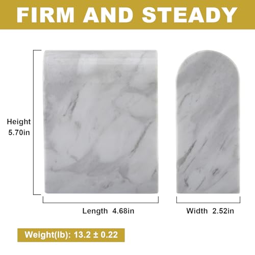 Koville Greek Natural Marble Bookends for Shelves, Book Ends for Heavy Books, 13LBS Ultra Heavy Duty Book Holders, Triumphal Arch Bookends Office Bookshelf Decor for CDs/Video Games(Volakas) - color: White Marble-volakas, size: 13lb