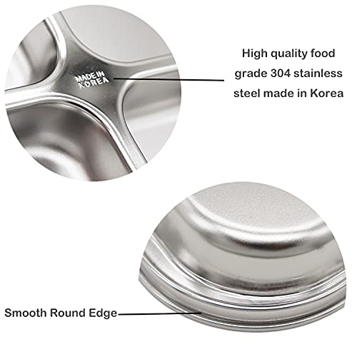 Korean Stainless Steel Divided Plates for Toddlers, Kids, Babies, Premium 304, Electro-Polished, No Black Residue, BPA-Free, 4-Compartment Food Tray, Camping, Balanced Meals, Set of 2 - size: 4 Compartments