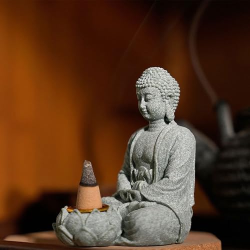 Meditating Buddhas Figurine Stone Sculpture with Tealight Candle Holder Meditation Statue Garden and Indoor Decoration