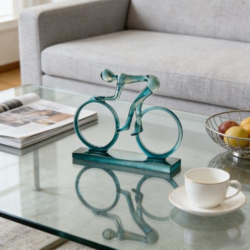 AWNR Handmade Gold Abstract Statue- Exquisite Resin Figurine for Modern Home Decor Living Room Shelf Office Decorations, Perfect for Bookshelf, Desk, and TV Stand Accents. (Blue Cyclist) - color: Blue Cyclist