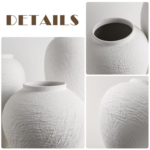 Vintage Ceramic Vase, Minimalist Texture Stone Patterned White Flower Vase, Decorative Vase for Living Room Shelf Farmhouse Dining Table Centerpiece Decor (White Texture Set of 3) - size: White Texture Set of 3