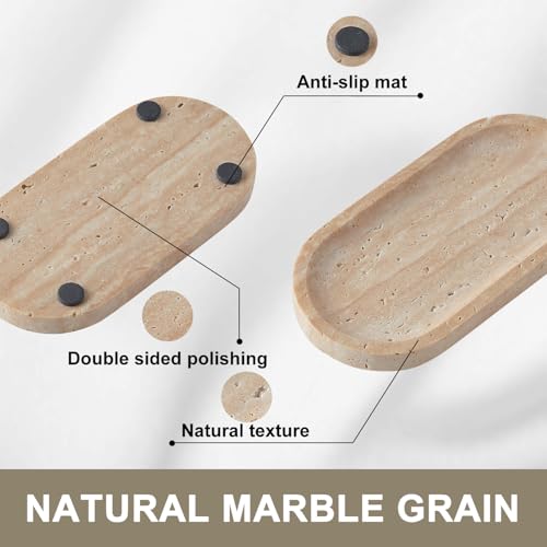 Travertine Tray, Marble Tray for Bathroom countertop,Non-Ceramic/Non-Resin，Stone for Storing Perfume, Cosmetics and Jewelry 7.87 * 3.9inch （Travertine） - color: Travertine, size: 7.9" x 3.9" x 0.7"