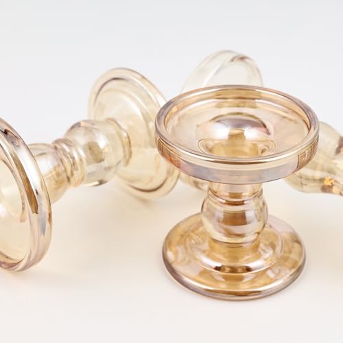 Glass Candle Holders, Set of 3 Candle Holders for Pillar Candles, Candlestick Holder for Pillar Taper TeaLight Candles, Table Centerpiece for Wedding Dining Living Room Home Decor