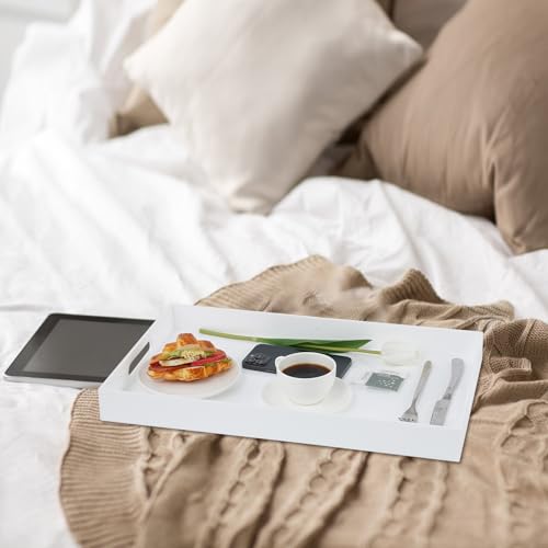 18×16 Inch Glossy White Acrylic Serving Tray with Handles Extra Large Ottoman Tray Decorative Tray Spill-Proof Coffee Table Space Saver Oversize Counter top Organizer Platter with Safe Edge - color: Glossy White, size: 18" x 16" x 2"