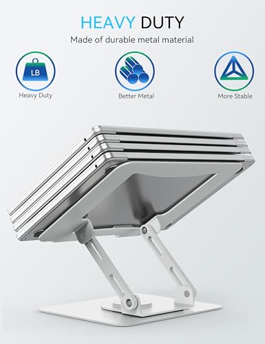 SOUNDANCE 360 Rotating Laptop Stand, Ergonomic Computer Riser for Desk, Adjustable Height Multi-Angle Metal Holder, Foldable Portable Notebook Elevating Base for Office & Home, White - color: White