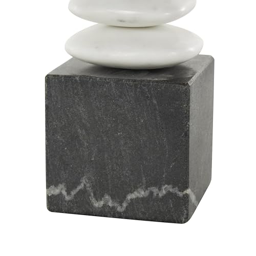 Deco 79 Marble Abstract Decorative Sculpture Stacked Stone Home Decor Statue with Black Block Base, Accent Figurine 3" x 3" x 9", White - size: 3" x 3" x 9"