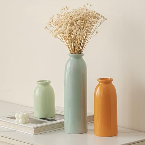 10.4 inches Tall Decorative Ceramic Vase Set, 3 Pieces, Nordic Modern Boho Style, White, for Home Decor (Colorful) - color: Colorful