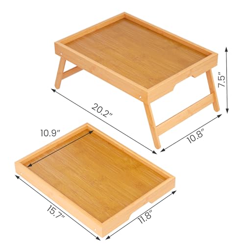VERTORGAN 3 Pack Bamboo Bed Tray Table with Folding Legs,Breakfast Trays,Serving Tray,Laptop Tray for Working,Food Snack Tray for Bed and Sofa(Natural) - color: Natural