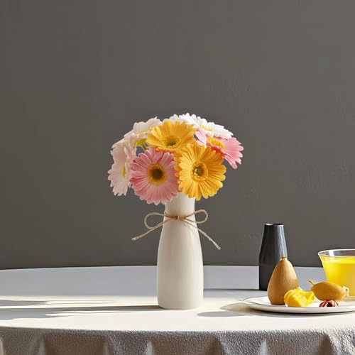 Small Vase White Ceramic Jute Rope Simple Vases for Home Decor Minimalist Modern Flower Vase Elegant Decorative Glossy Vase for Pampas Grass, Office, Living Room, Mantel and Bedroom Décor - color: White