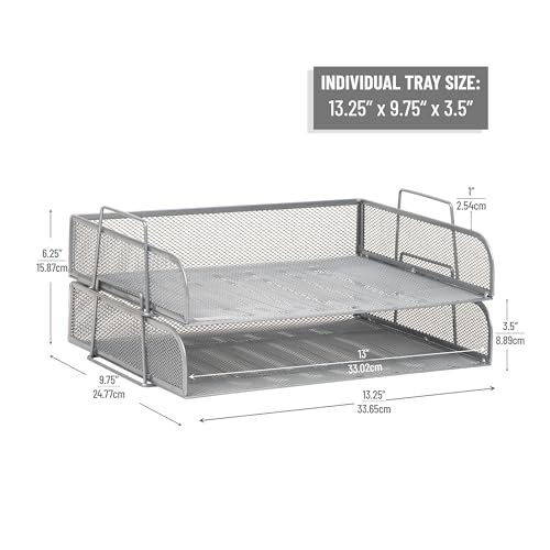 Mind Reader Stackable Paper Tray, Desktop Organizer, File Storage, Office, Metal Mesh, 2 Pcs., Silver - color: Silver