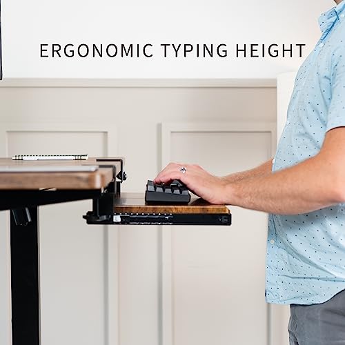 VIVO Small Keyboard Tray, Under Desk Pull Out with Extra Sturdy C Clamp Mount System, 20 (26 with Clamps) x 11 inch Slide-Out Platform Drawer, Rustic Vintage Brown Top, Black Frame, MOUNT-KB05ES-N - color: Vintage Brown, size: 20 inch