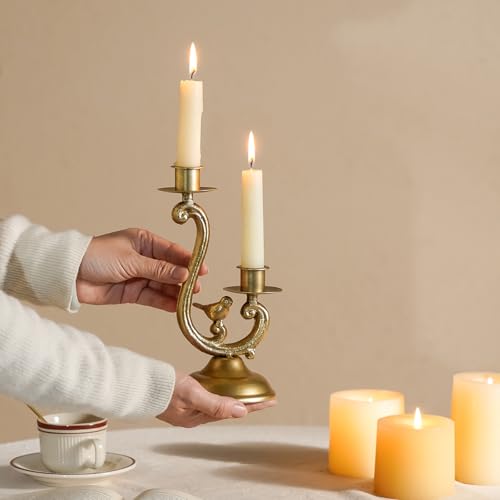 NIKKY HOME Gold Bird Candelabra Candle Holders Centerpieces for Tables, Vintage Metal Taper Candlesticks Holder Fireplace Mantle Decor