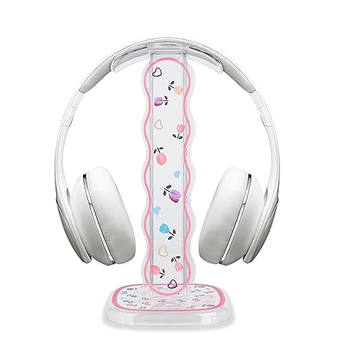 CamyCosy Headphone Holder for Desk, Gaming Headset & Earphone Stand with Tulip Flowers Pattern - color: rose flower