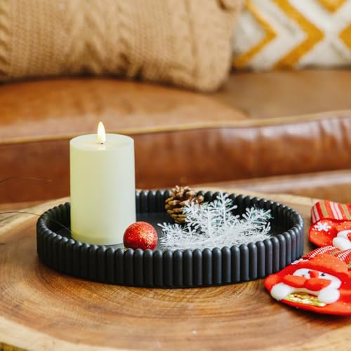 11.8in Decorative Tray for Coffee Table Decor- Black Oval Concrete Tray for Home Decor- Scalloped Flat Modern Centerpieces Tray Decor for Living Room, Kitchen Dining Table, Entryway (Black) - color: Black1