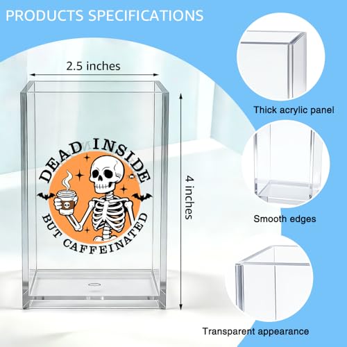 Dead Inside But Caffeinated Acrylic Organizer Pencil Pen Holder, Skeleton Coffee Acrylic Desk Organizer, Funny Office Gifts for Coffee-Addicted Coworker Boss, Dark Humor Gifts for Student - style: Dead Inside