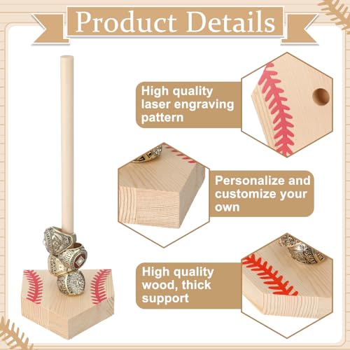 Beeveer 2 Sets Baseball Wooden Ring Holder 10 Inches Softball Ring Display Stand Stacked Storage Organizer Christmas Birthday Gift for Dad Grandpa - color: Red Color