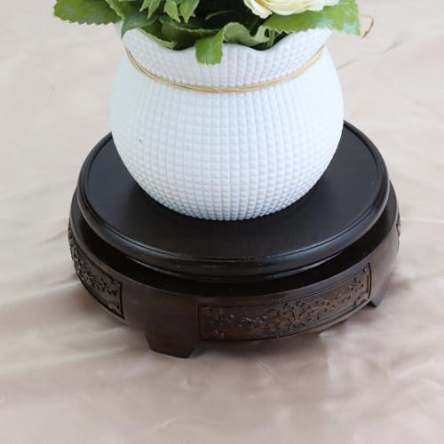 Wooden Display Stand Base 5" x 5" Wood Carved Craft Pedestal Traditional Wooden Base Oriental Antique Display Riser Round Pedestal Stands for Vase Crystal Ball Teapot Stone Flower Pot - size: Round, 5" x 5"