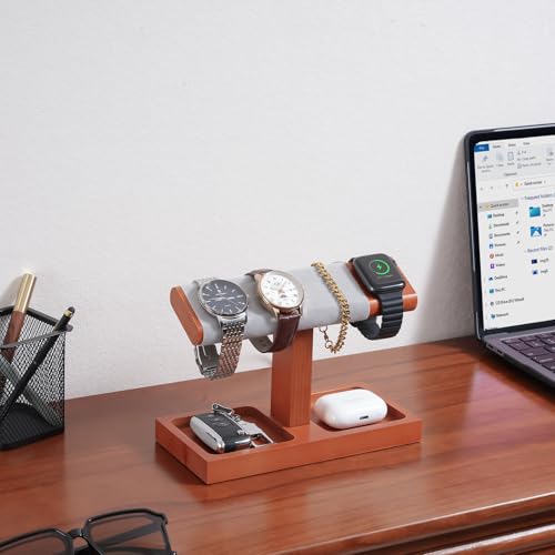 ProCase Wood Watch Display Stand Holder for Men, Wristwatch Tower with T-Bar Design, Hanging Watch Rack, Wooden Wrist Watch Tree - color: Lightbrown, size: 1-Tier