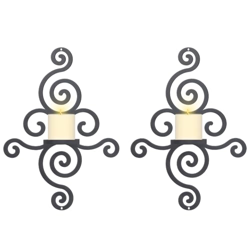 OYEFLY 2 Pcs Metal Wall Candle Sconces,Black Elegant Swirling Wall Decorations (Black)
