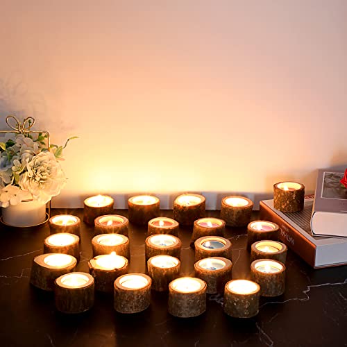 OwnMy Set of 24 Wooden Tea Light Candle Holders Votive Candle Holders, Rustic Wooden Pillar Candle Stands Vintage Tealight Holders Set Candle Centerpieces for Dining Table Wedding Party, 1.6" H - size: 1.6" H