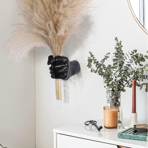 Black Wall Sculptures, Hand Vases Home Decor, Wall Mount Art Sculpture, Unique Wall Art Statue, Funky Flower Vase Decorations, Modern Eclectic Hanging Decor,Glass Test Tube Vase - color: Black