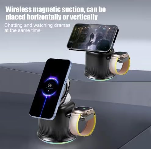 2026 3 in 1 Wireless Charging Station for Apple MagSafe Charger, 15W Fast Magnetic MagSafe Charger Stand for iPhone 17 16 15 14 13 12 Apple Watch AirPods Series (Black), Gifts for Men - color: Black