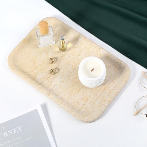 Koville Marble Tray, 12"x8" Marble Vanity Tray for Countertop Bathroom Kitchen Dresser, Decorative Catchall Trays for Perfume Jewelry, Rectangular Stone Serving Tray(Beige) - color: Brown