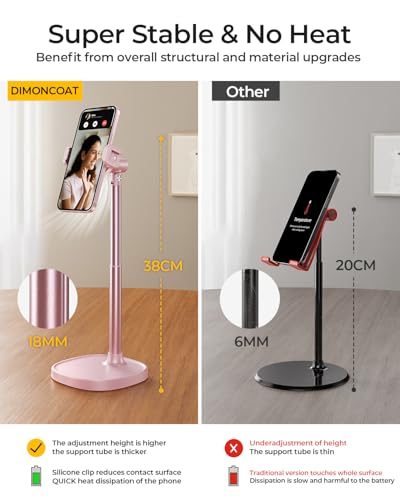 DIMONCOAT Cell Phone Stand for Desk, Stocking Stuffers Gifts for Teens Girls Boys Adults，Phone Holder Angle Height Adjustable, Aluminum Alloy Universal iPhone Stand for iPhone 17 16 15 Pro Max -Pink - color: PINK - 6X STABLE WEIGHTED BASE, size: For 4-7 I