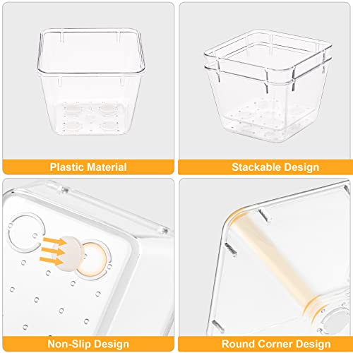 SMARTAKE 28 Piece Drawer Organizers with Non-Slip Silicone Pads, 4-Size Desk Drawer Organizer Trays Storage Tray for Makeup, Jewelries, Utensils in Bedroom Dresser, Office and Kitchen, Clear - size: 28 PCS