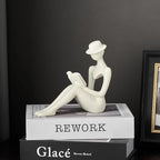 Lady Reading Statue Figurine, Home Decor Female Sculpture Accent for Shelves, Statue Gifts for Wife, Mom and Daughter