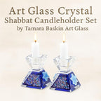 Tamara Baskin Art Glass – Handmade Crystal Shabbat Candle Holders Set - Sparkling Dark Blue - color: Sparkling Cobalt Blue