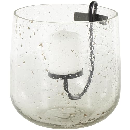 Deco 79 Glass Decorative Candle Holder Candle Stand with Black Metal Accents and Brown Speckles, Candlestick Holder 9" x 10" x 10", Clear - size: 9" x 10" x 10"