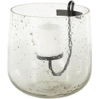 Deco 79 Glass Decorative Candle Holder Candle Stand with Black Metal Accents and Brown Speckles, Candlestick Holder 9" x 10" x 10", Clear - size: 9" x 10" x 10"